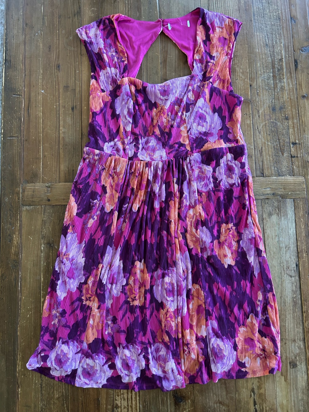 Floral Pleated Mini Dress in Magenta and Orange